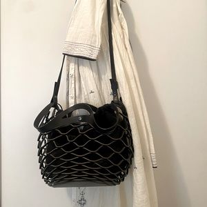 Massimo Dutti leather woven purse with linen pouch never used